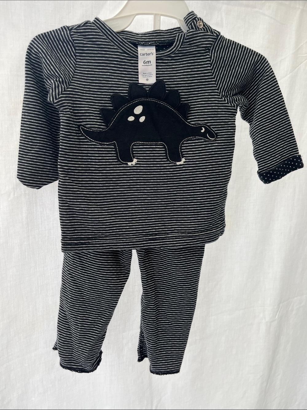 Carter's Black & White Striped Dino Two-Piece Set